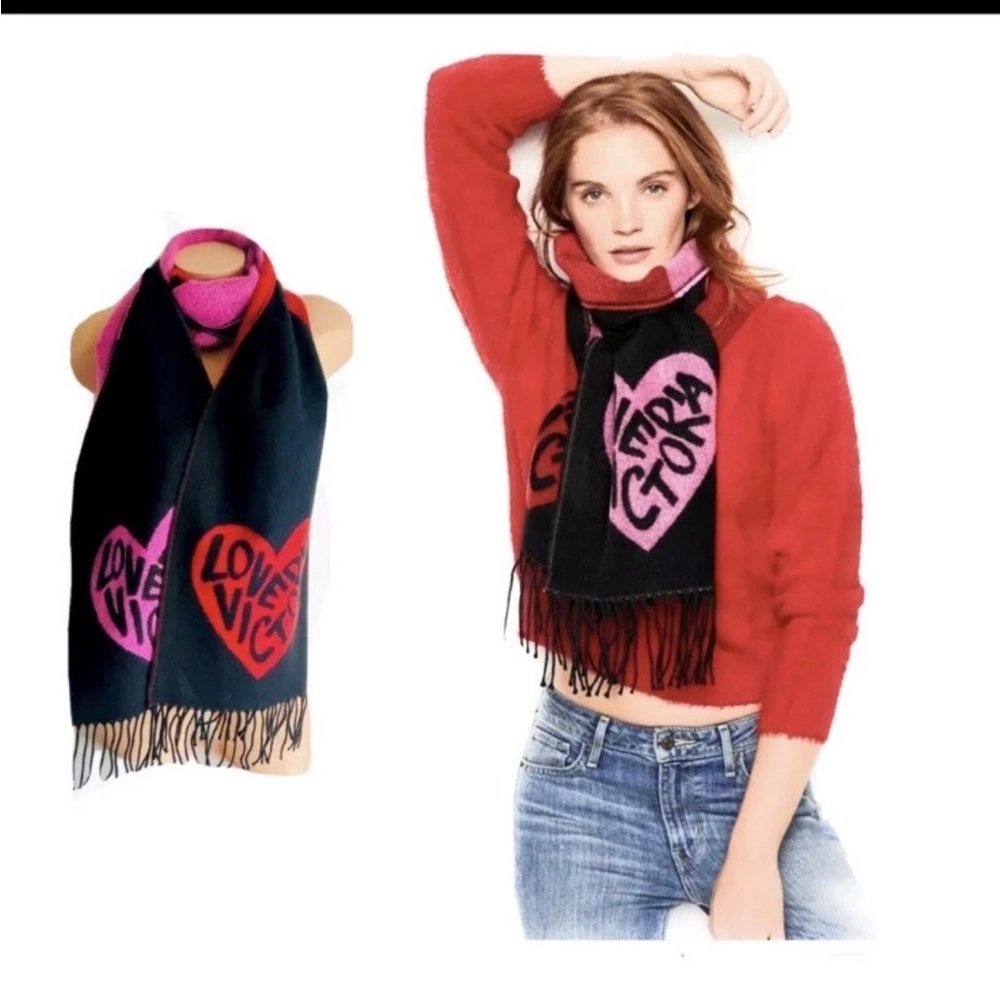 Victoria's Secret Winter Angel Scarf Black Red Pink